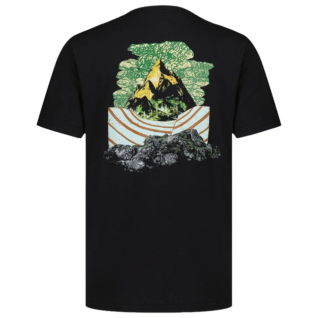 T-Shirt - Under Armour noir avec motif coloré représentant une montagne et des rochers, vue de dos.