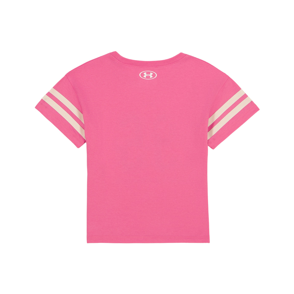 T-Shirt - Under Armour rose à manches courtes avec bandes blanches sur les manches, vue de face