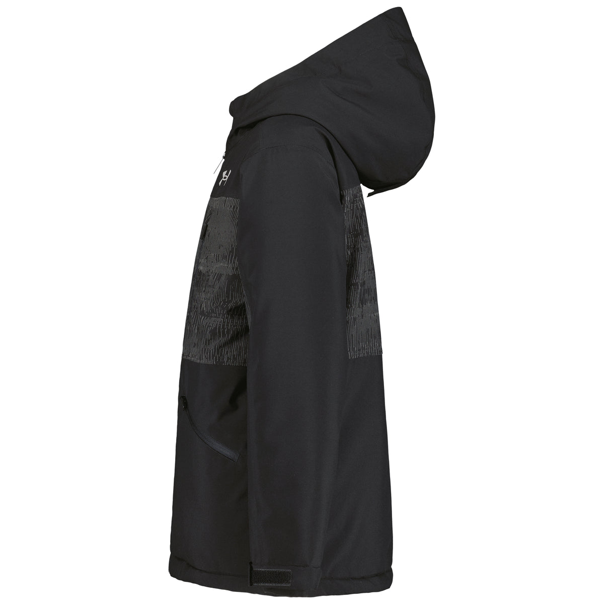 Manteau d'hiver - Under Armour noir à capuche, vue de profil avec empiècements texturés et fermeture zippée