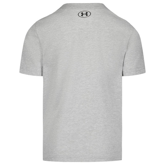 T-Shirt - Under Armour gris clair en coton, style uni avec logo noir imprimé dans le haut du dos, vue de dos.