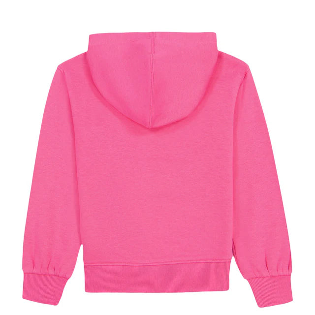Hoodie - Under Armour rose vif en coton, style classique avec capuche et manches longues, vue de dos pour enfant.