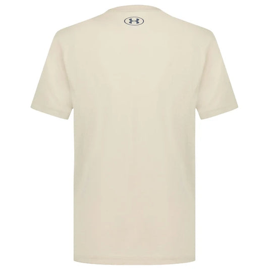 T-Shirt - Under Armour beige clair en coton, coupe droite, vue de dos avec logo imprimé en haut.