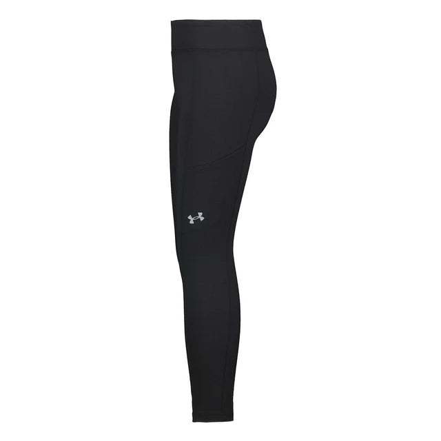 Legging Cargo - Under Armour noir en tissu extensible moulant avec poches cargo latérales, vue de profil.