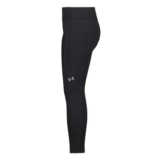 Legging Cargo - Under Armour noir en tissu extensible moulant avec poches cargo latérales, vue de profil.