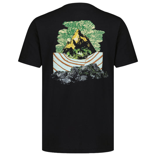 T-Shirt - Under Armour noir à manches courtes avec imprimé de montagne et paysage naturel sur le dos vue arrière