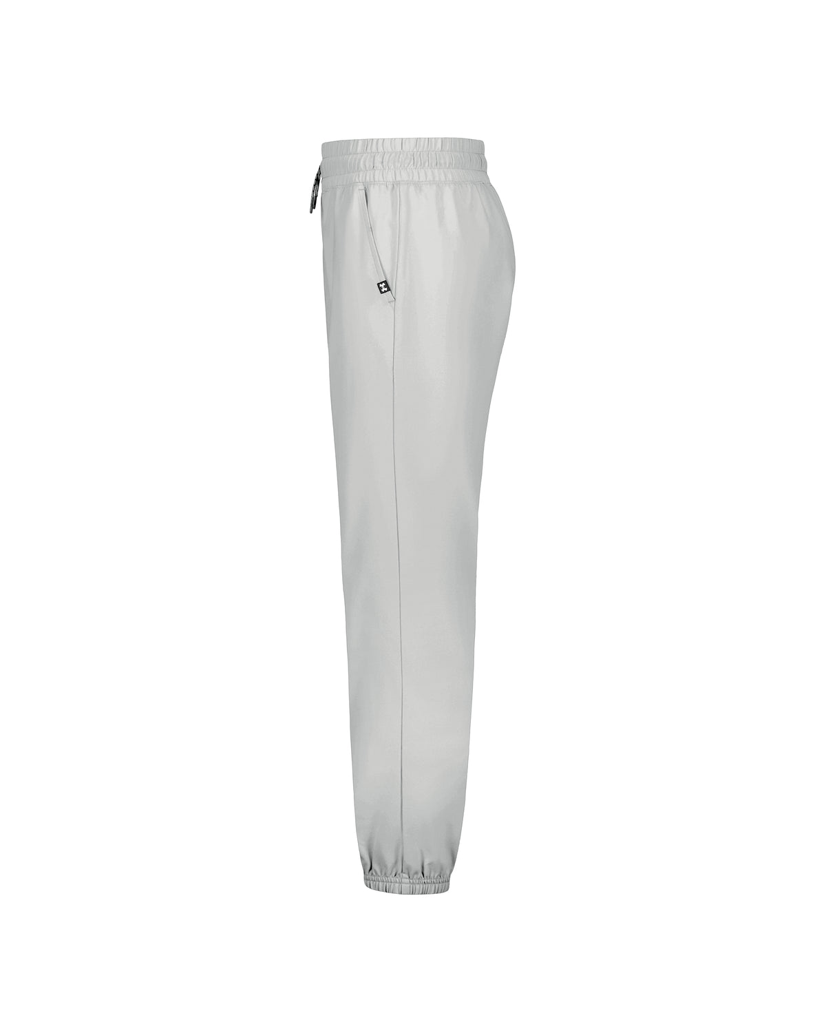 Pantalon - Under Armour gris clair, coupe droite, taille et chevilles élastiquées, poche latérale, vue de profil