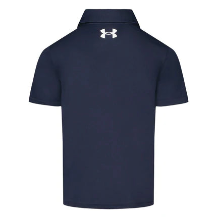 Polo - Under Armour bleu marine en polyester 100%, manches courtes, vue de dos avec logo blanc au col, taille enfant.