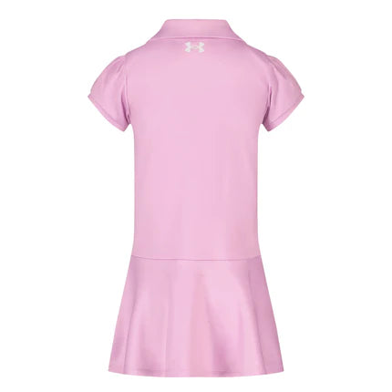 Robe Polo - Under Armour rose pour enfant, manches courtes, col polo et jupe plissée élégante.