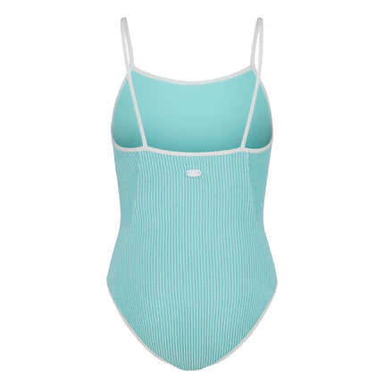 Maillot de bain - Under Armour bleu clair à fines bretelles et détails blancs, design épuré et sportif.