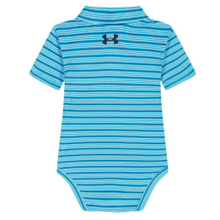 Cache-couche Polo - Under Armour bleu à rayures blanches et bleues pour bébé garçon, vue de dos avec logo noir