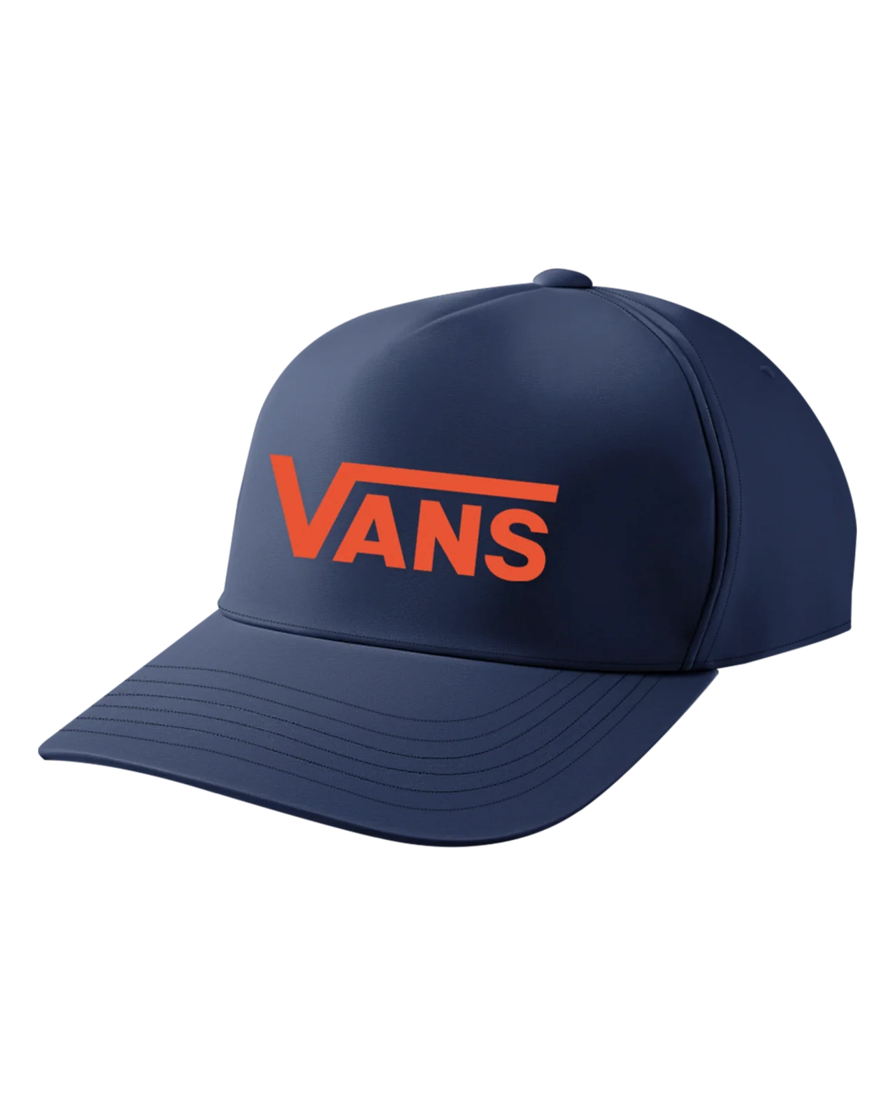 Casquette Classic Snapback - Vans bleu marine avec logo orange, style snapback, vue de trois quarts avant.