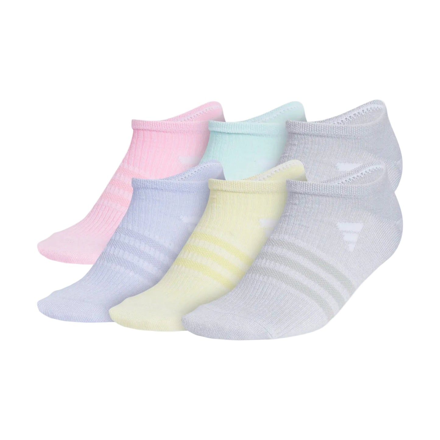 6 Paires de bas - Adidas pastel en coton, style court, pour fille, vue de côté sur fond clair.