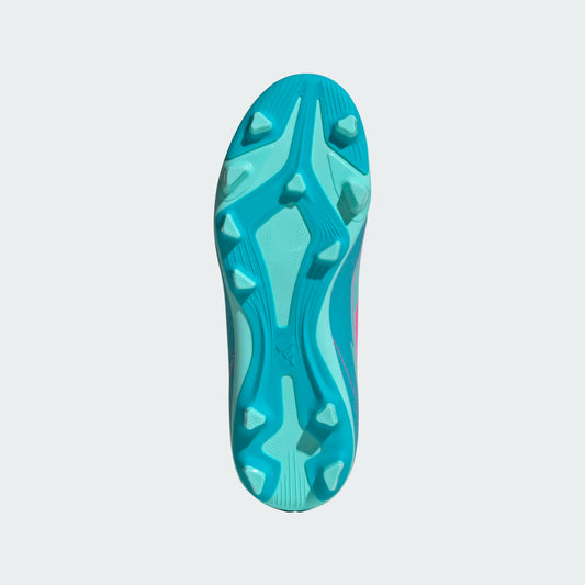 Chaussures de soccer - F50 Club FG Adidas vue de dessous semelle turquoise et bleu clair crampons FG pour fille junior