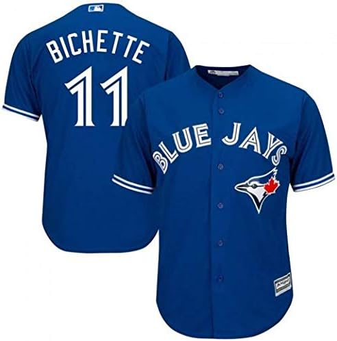 Jersey baseball - Bichette Blue Jays bleu royal en tissu léger pour enfant, vue de face et dos avec nom et numéro blancs