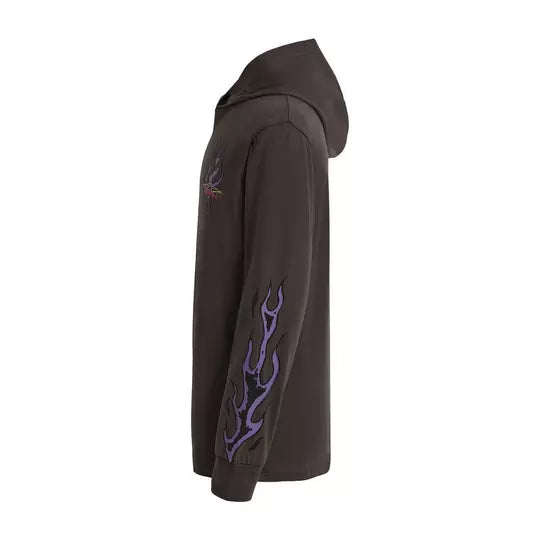 Chandail - Billabong noir en coton avec motif flammes violettes sur manche, à capuche, pour garçon, vue de profil gauche