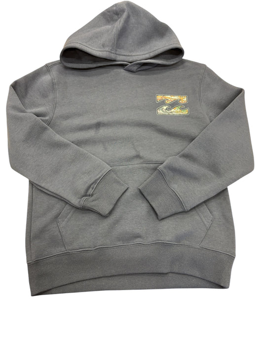 Hoodie - Billabong gris en coton avec poche kangourou et logo imprimé coloré, pour garçon, vue de face.