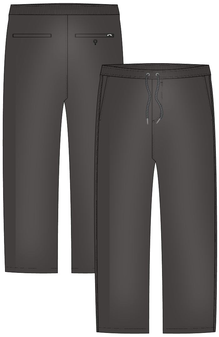 Pantalon - Billabong gris anthracite en tissu léger avec taille ajustable par cordon, pour garçon, vues de face et dos.