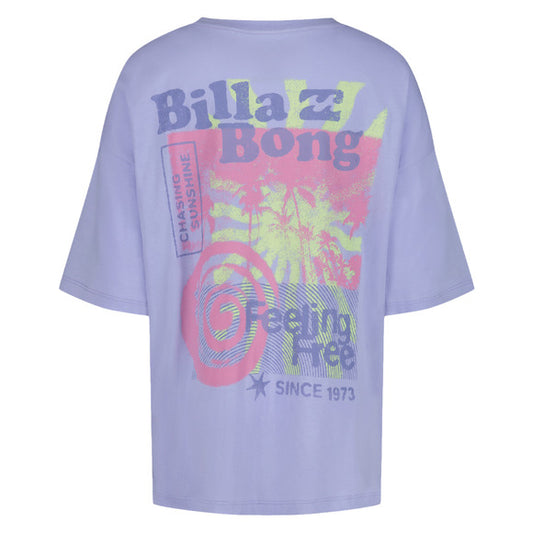 T-Shirt - Billabong violet clair avec imprimé coloré stylisé sur le dos, style décontracté, vue arrière.