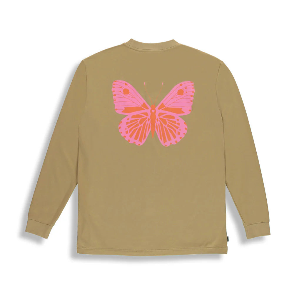 Chandail - Birdz beige en coton avec motif papillon rose et orange dans le dos, pour fille, vue de dos.