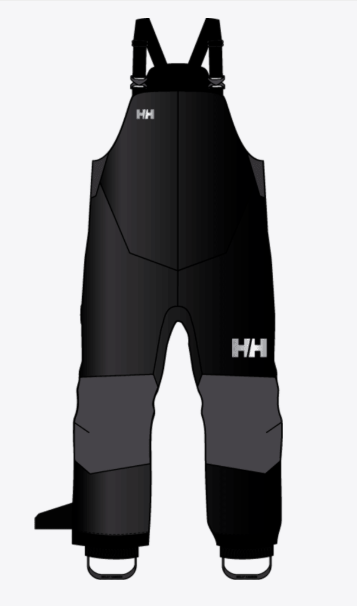 Salopette de neige Rider - Helly Hansen noire et grise en matériau technique, style salopette d’hiver, vue de face.
