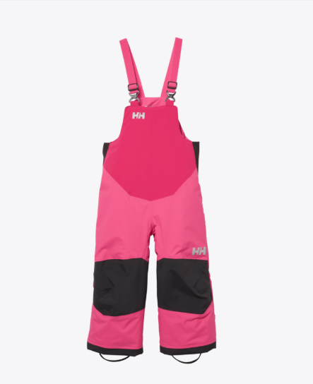 Salopette de neige Rider - Helly Hansen rose et noire en tissu imperméable, pour enfant, vue de face sur fond blanc.