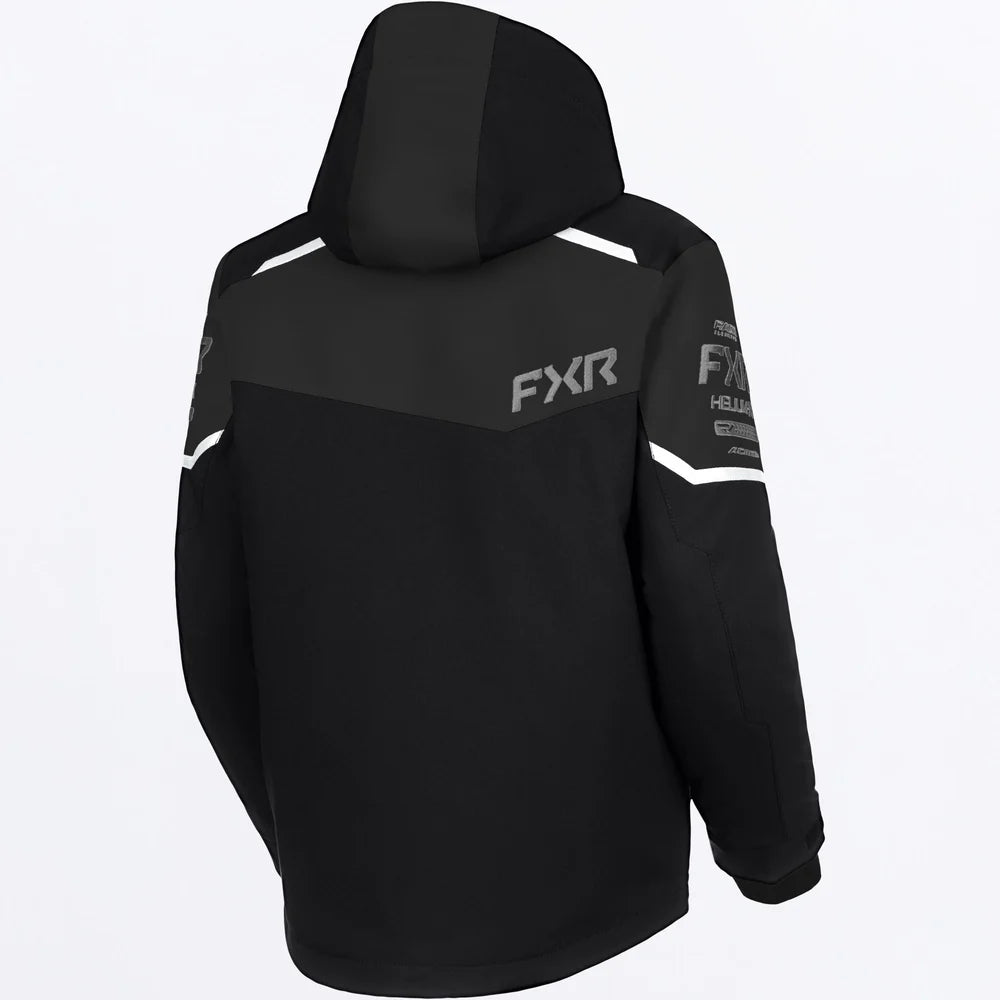 Manteau d'hiver Helium - FXR noir à capuche avec détails blancs et gris vue de dos