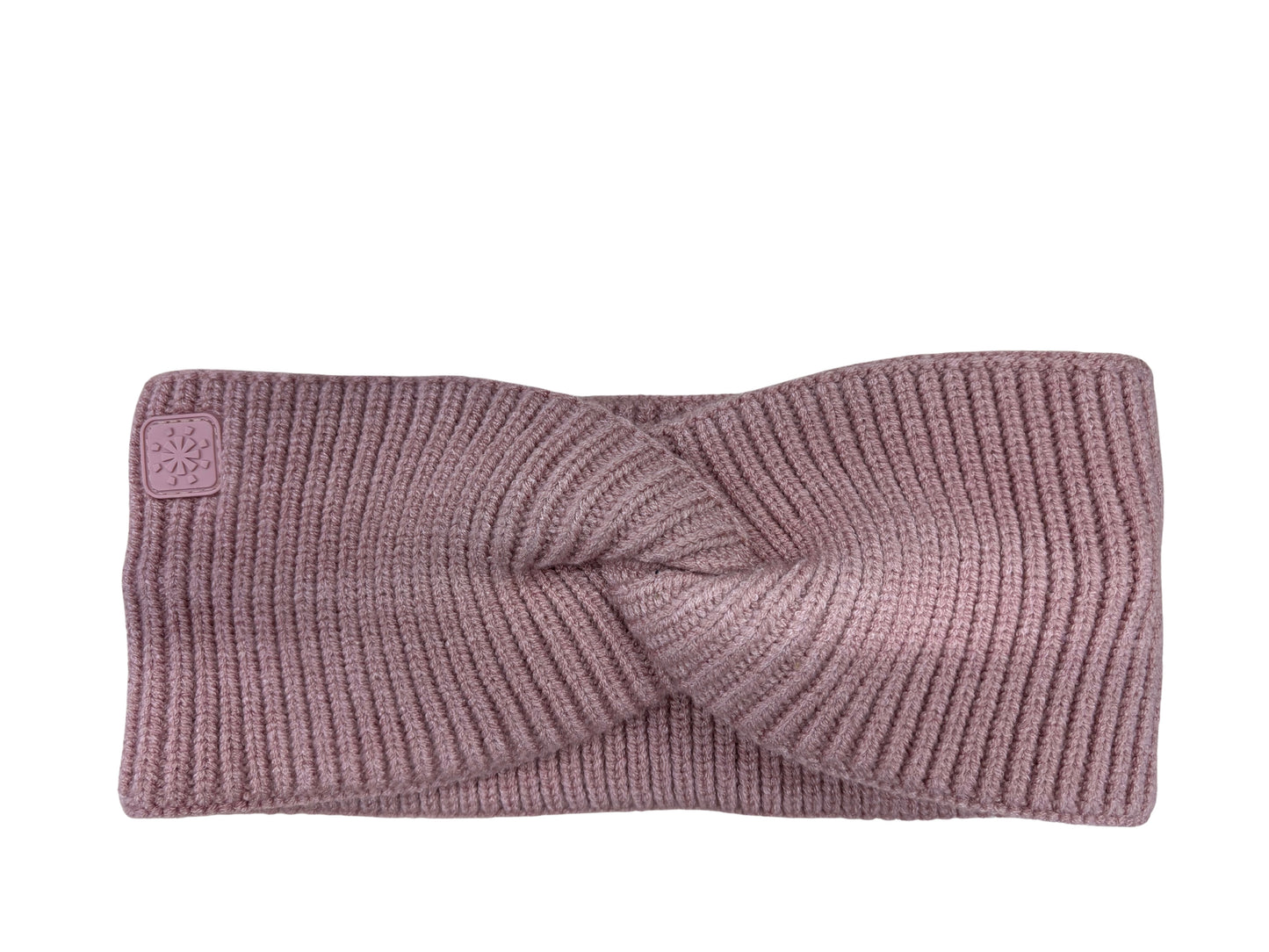 Bandeau d'hiver - Calikids en maille côtelée rose mauve avec torsade centrale, vue de face