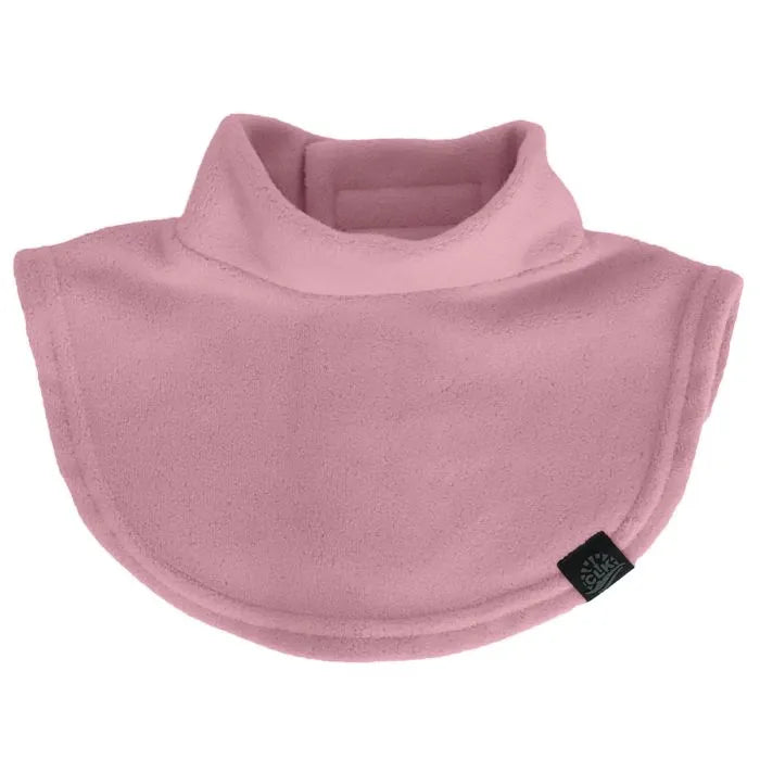 Cache-Cou d'hiver - Calikids en polar rose clair, texture douce, col montant avec attache velcro, vue de face.