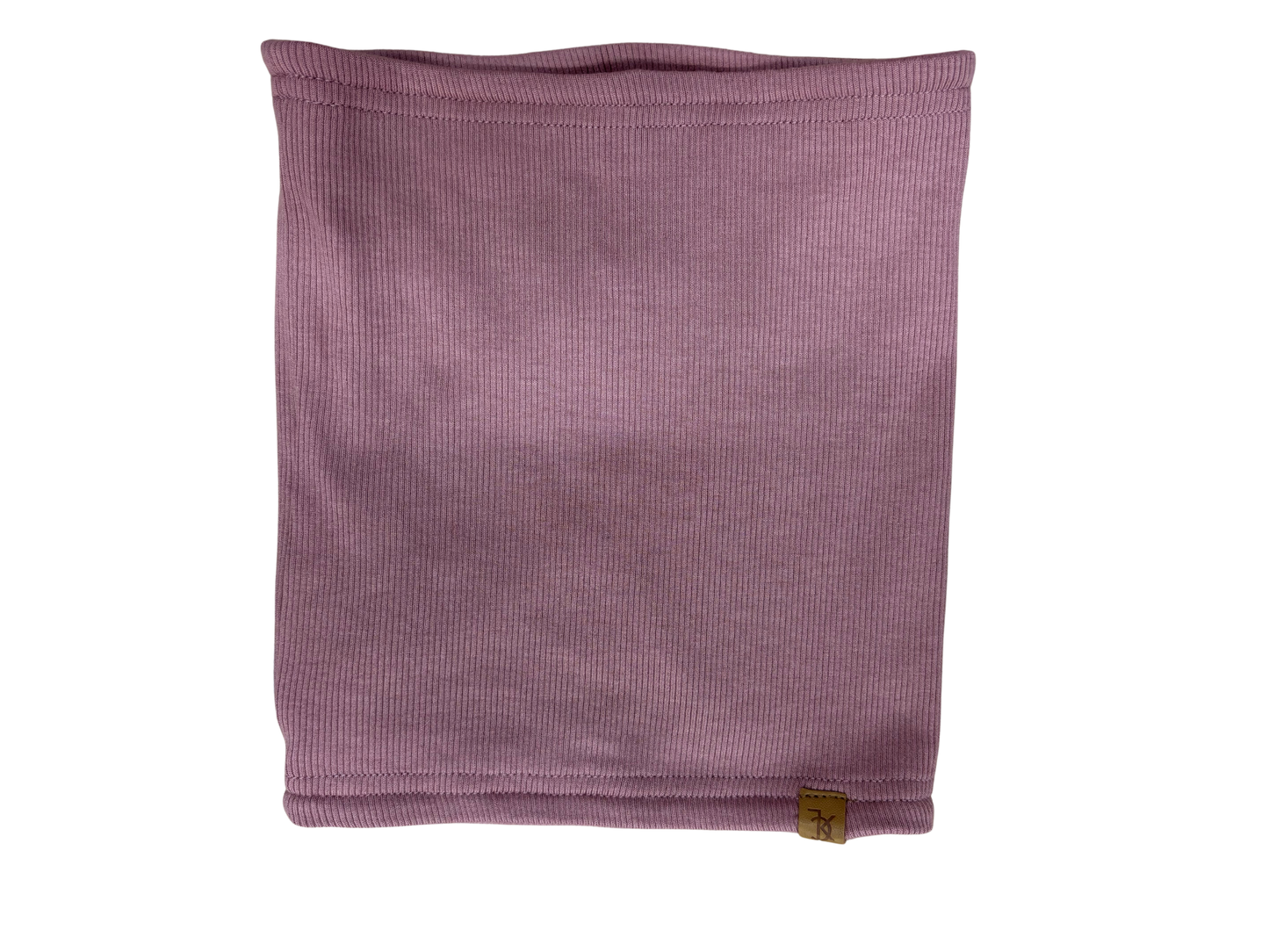 Cache-Cou Mi-Saison - Calikids en tissu côtelé rose mauve, style unisexe pour enfant, vue de face, détails coutures visibles