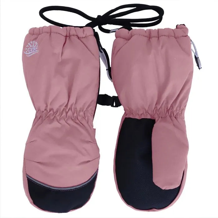 Mitaines d'hiver - Calikids roses avec paume noire antidérapante, fermeture éclaire, élastique poignet, vue de face