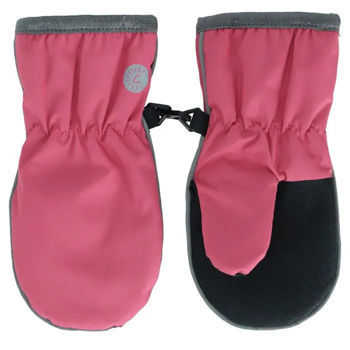 Mitaines Mi-Saison - Calikids imperméables rose et noir doublées polar, coupe-vent, pour enfant, vue de dessus face et dos.