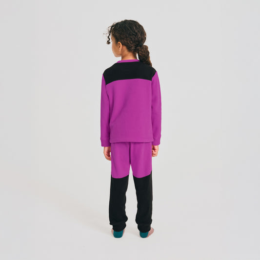 Ensemble Polar - Chlorophylle violet et noir en tissu polaire pour enfant, style décontracté, vue de dos.
