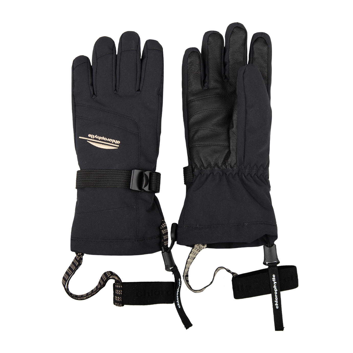 Gants d'hiver - Chlorophylle noirs en tissu Oxford avec paume renforcée simili cuir, pour enfant, vue de face et dos.