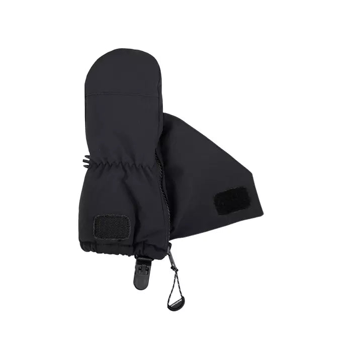 Mitaines d'hiver - Chlorophylle noires en tissu technique avec ouverture latérale zippée et rabat coupe-vent, enfant, vue de face