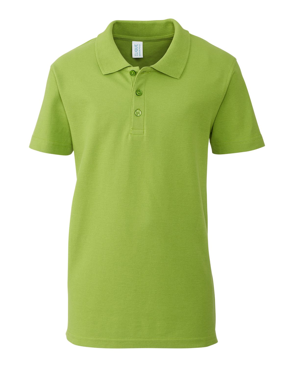 Polo - Clique vert clair en polyester piqué 100% pour garçon, col côtelé, manches courtes, vue de face.