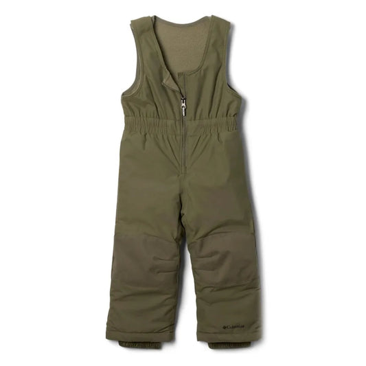 Habit de neige - Columbia kaki en tissu isolant, coupe-vent, pour enfant, vue de face sans manches, zip central.