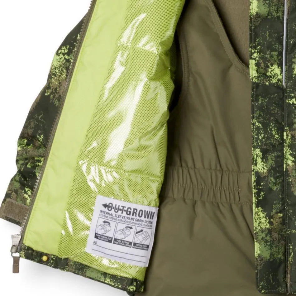 Habit de neige - Columbia vert camouflage détail intérieur doublure thermique Omni Heat™, vue gros plan intérieur ouvert
