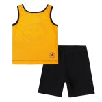 Ensemble - Converse débardeur jaune bordé noir en jersey et short noir en terry français, pour garçon, vue de face.