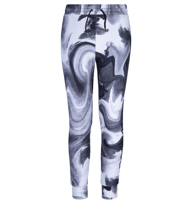 Pantalon - Converse pour fille avec motif tourbillon noir et gris, taille élastique avec cordon, vue de face.