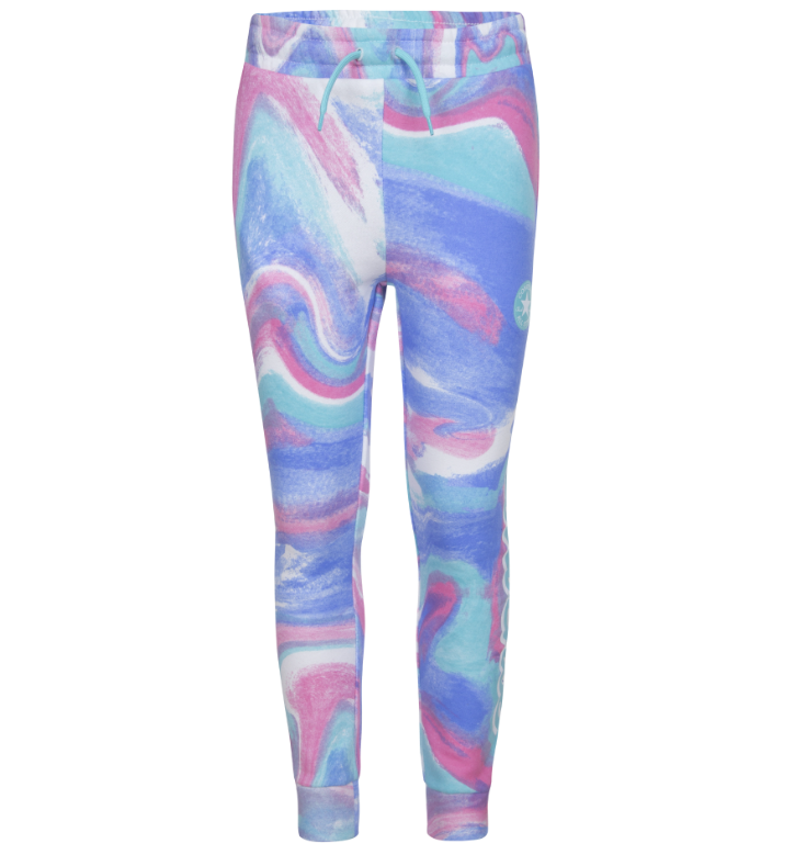 Pantalon - Converse fille multicolore bleu, rose et violet motif marbré, taille élastique avec cordon, vue de face