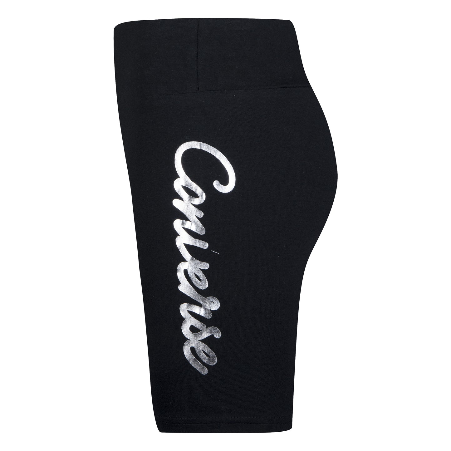 Biker short - Converse noir en jersey extensible avec logo métallique argenté sur jambe, pour fille, vue de profil droit