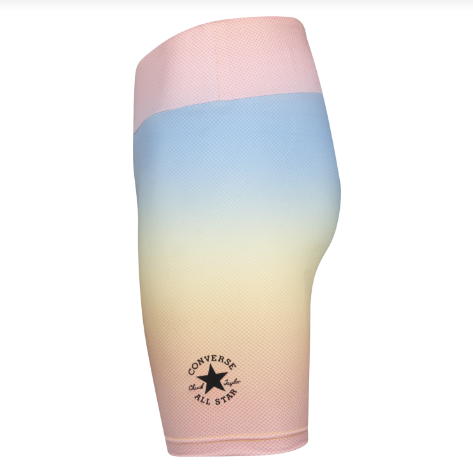 Biker Short - Converse avec dégradé rose, bleu et beige, logo noir, matière ajourée respirante, pour fille, vue de profil
