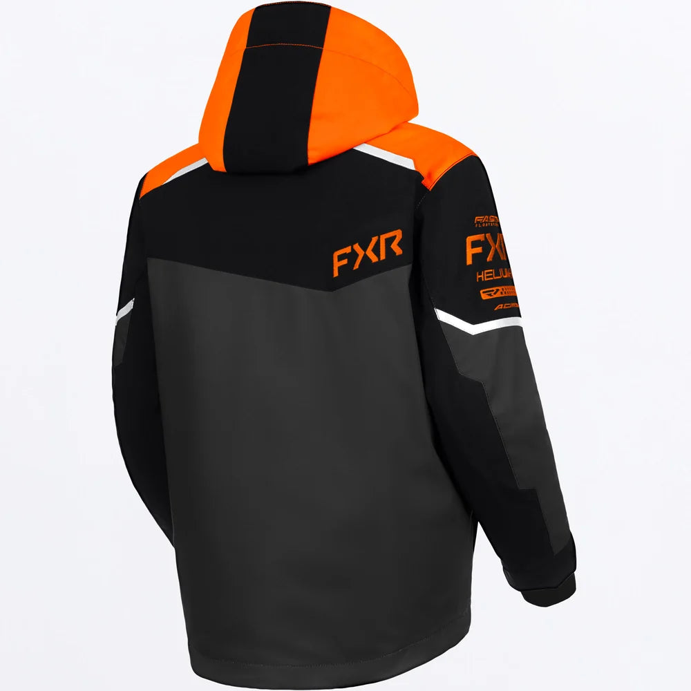 Manteau d'hiver Helium - FXR noir et orange à capuche avec détails graphiques FXR vue de dos