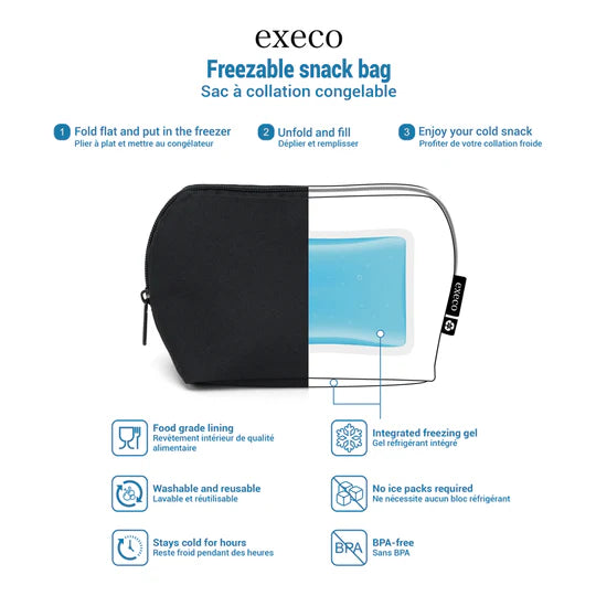 Sac à collation congelable - Execo Noir avec gel réfrigérant intégré, matière lavable, vue de face en demi-transparence