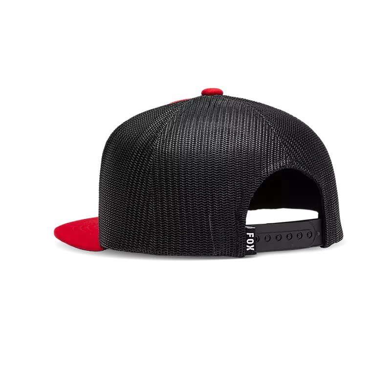 Casquette - Fox en mesh noir et visière rouge avec fermeture snapback réglable, style garçon, vue de dos
