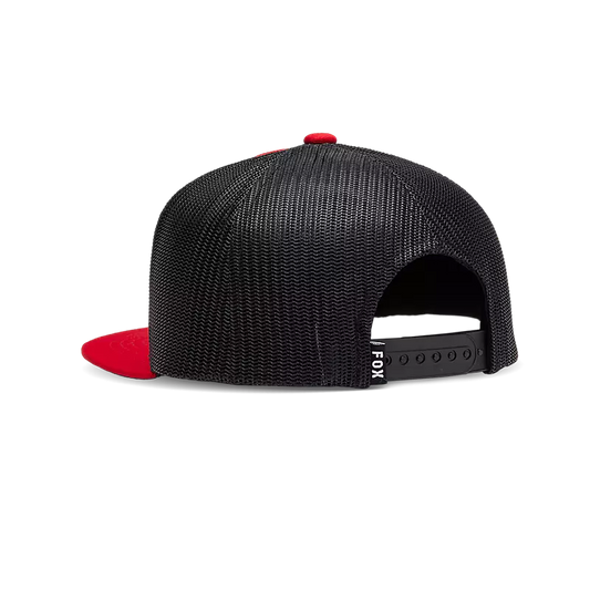 Casquette - Fox en mesh noir et visière rouge avec fermeture snapback réglable, style garçon, vue de dos
