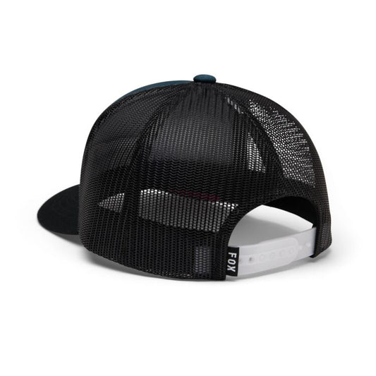 Casquette - Fox noire en mesh avec fermeture snapback blanche réglable, vue de dos détaillée.