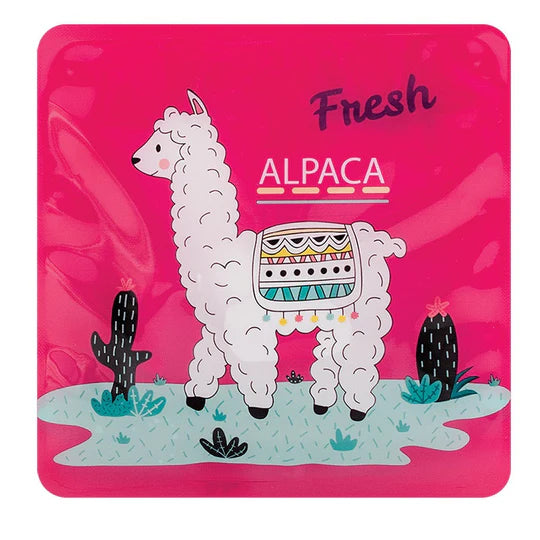 Blocs réfrigérants - Geo Alpaca carré rose avec illustration d’alpaga blanc et cactus, vue de face