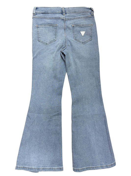 Jeans - Guess en denim bleu clair à taille ajustable, coupe évasée, pour fille, vue de dos.