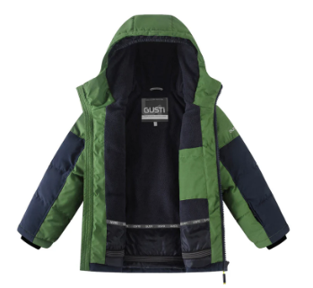 Habit de neige Benito - Gusti vert et bleu marine avec doublure polaire noire, imperméable, pour garçon, vue intérieure ouverte